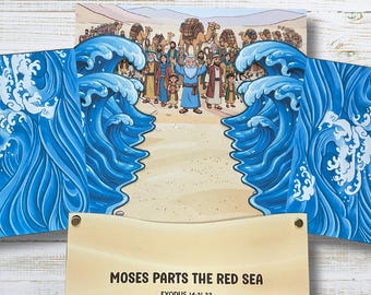 Moses Parting the Red Sea Bible Craft for Kids Printable Children's Exodus 14 Bible Lesson Moses Story Old Testament Lesson Church Activity
