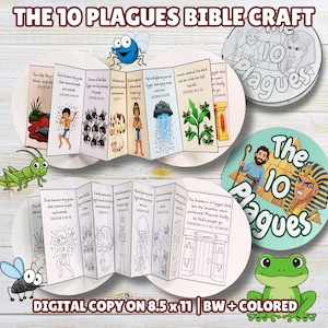 De tio plågornas vikbara häfte, bibelberättelse om Exodus för barn, bibellektion om Moses i Gamla testamentet, utskrivbar söndagsskola VBS