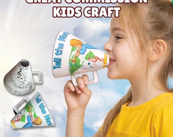 The Great Commission Kids Bible Craft, Tell the World About Jesus Megaphone Printable, VBS Sunday School Activity, Spread the Gospel Trumpet