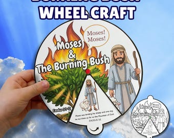 Moses & The Burning Bush Coloring Spinner, Old Testament Bible Lesson for Kids, Moses Story Spinning Wheel,  Exodus 3 Sunday School Craft