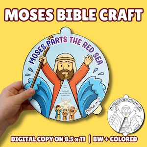 Moses Parts the Red Sea Coloring Wheel Bible Craft for Kids Printable Exodus 14 Timeline Spinning Wheel Story of Moses Spinner Old Testament