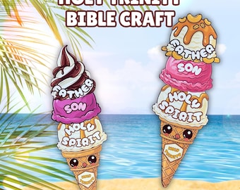 Holy Trinity Craft for Kids,  New Testament Sunday School Activity, Summer Coloring Craft, Ice Cream Craft, VBS, Christian Homeschooling