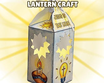 Jesus Is The Light Lantern Craft for Kids, John 8:12 Bible Coloring Activity, Christian Printable VBS Sunday School Paper Lantern Keepsake