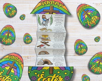 Easter Story Folding Craft Printable Holy Week Story Kids Sunday School Activity He Is Risen Bible Lesson Religious Christian Easter Class