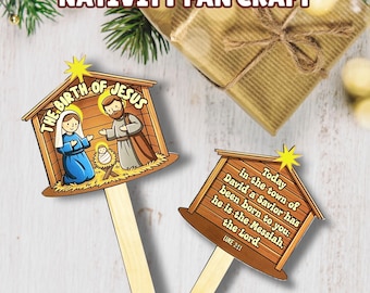 Nativity Popsicle Stick Printable, Jesus Is Born Church Paddle Fan, Sunday School Advent Lesson, Christmas Bible Activity for Kids