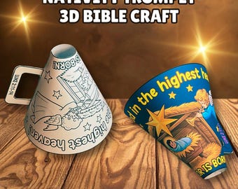 A Savior is Born Trumpet Craft Printable, Nativity Sunday School Activity, Advent Bible Lesson, Church Megaphone