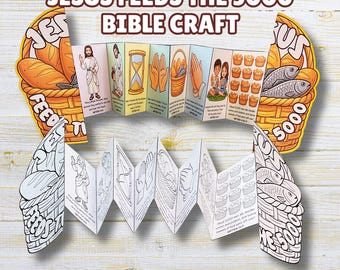 Manualidad sorpresa plegable de Jesús alimenta a los 5000, actividad de la escuela dominical de los panes y los peces para niños, lección del Nuevo Testamento, imprimible para la escuela bíblica de verano de la iglesia.