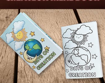 God's 7 Days of Creation Mini Book Coloring Craft Creation Bible Story Activity Creation Timeline Lesson Kids Genesis 1 Sunday School Craft