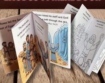 Moses Parts the Red Sea Mini Coloring Book Printable Exodus 14 Timeline Zine Craft for Kids Moses Story Bible Lesson Old Testament Activity