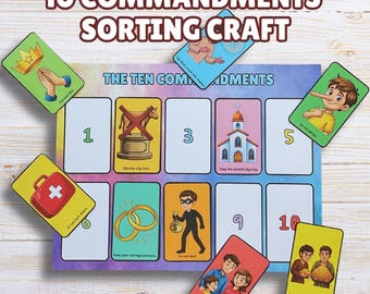 The Ten Commandments Sorting Craft Memory Game Exodus 20 Bible Lesson for Kids The 10 Commandments Coloring Activity Moses Story Printable