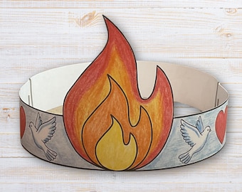 Pentecost Paper Crown, Pentecost Headband Bible Activity for Kids, Pentecost Coloring Page Printable, Sunday School Lesson Holy Spirit Craft