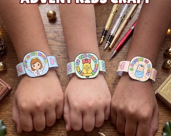Advent Paper Bracelet Craft, Christian Wristband, Kids Advent Sunday School Lesson, Preschool Nativity Craft, Christian Homeschooling, VBS