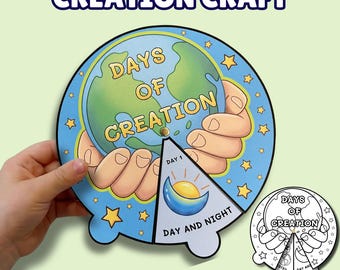 7 Days of Creation Coloring Wheel Craft, Genesis 1 Bible Printable, Creation Story for Kids Spinning Wheel, Church VBS Sunday School Lesson