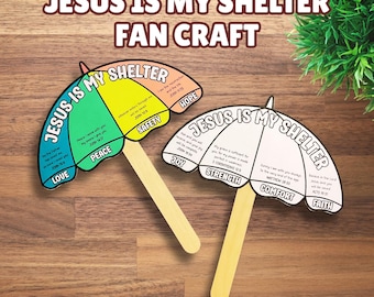 Jesus is My Shelter Umbrella Fan Craft for Kids, Bible Verse Printable, Easy Sunday School Project, VBS Kids Activity, Christian Homeschool