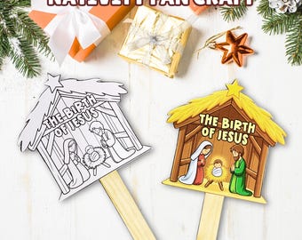 Nativity Paper Fan for Kids, Christian Christmas Paddle Fan Church, Sunday School Advent Activity, Jesus Is Born Popsicle Stick Craft
