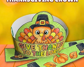 Give Thanks to the Lord Paper Crown, Christian Thanksgiving Kids Craft, Fall Time Coloring Printable, Sunday School Fall Craft, Be Thankful