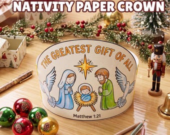 The Greatest Gift of All Paper Crown Craft, Advent Bible Craft Printable, Sunday School Activity Nativity, Christian Kids Advent Lesson, VBS