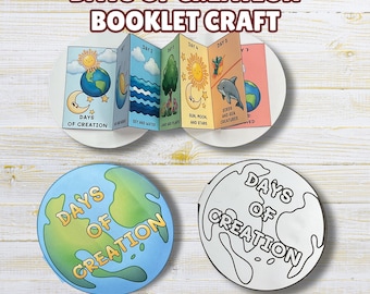 The 7 Days of Creation Booklet, Genesis 1 Printable for Kids, Creation Story Activity, Quiet Church Sunday School Homeschooling Bible Craft