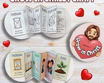Grow in Christ 3D Minibook Bible Craft for Christian Kids, New Testament Coloring Activity, Sunday School VBS Children's Ministry Supplies