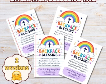 Etiquetas de bendición para mochilas escolares cristianas, tarjetas de oración imprimibles para mochilas, bendición para el inicio del año escolar para niños, iglesia, ministerio infantil.