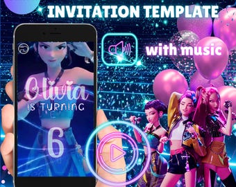 KPop Demon Hunters Birthday Party Video Invitation Canva Editable Template, Personalized Digital Mobile Invite, Animated Birthday Invitation