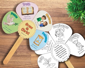 Growing in Christ Flower Fan Craft for Kids,  Ephesians 4 Printable, New Testament Sunday School Coloring Activity, Children's Ministry VBS