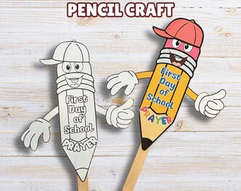 Manualidad de oración con lápices para la vuelta al cole, Oración imprimible para preescolares del primer día de clases, Actividad para colorear para niños de la iglesia, Manualidad para la escuela dominical