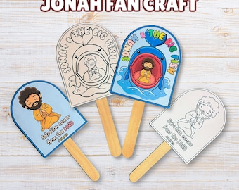 Jonah and the Whale Church Padddle Fan, Jonah & Big Fish Popsicle Stick Craft, Easy Sunday School Activity Printable