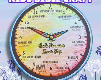 Christian Bible Craft God's Promises Clock, Church Sunday School Activity, Religious Printable for Kids, Christian Bible Class Craftivity