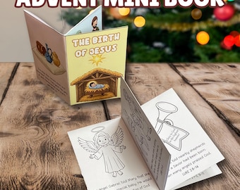 Nativity Mini Coloring Book Printable, The Birth of Jesus Booklet for Kids, Sunday School Advent Lesson, Nativity Timeline, Advent Classroom
