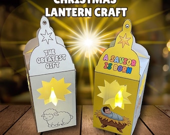 Christian Advent Paper Lantern Craft, Sunday School Nativity Lesson, Jesus Is Born Kids Activity Printable, Quiet Church