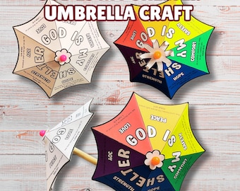 God is My Shelter Umbrella Craft for Kids, Bible Verse Printable Activity, Christian Kids Bible Lesson, Homeschool VBS Sunday School Craft
