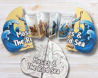 Moses Parts the Red Sea Folding Surprise Craft Exodus 14 Bible Mini Book for Kids Moses Story Printable Bible Lesson Old Testament Activity
