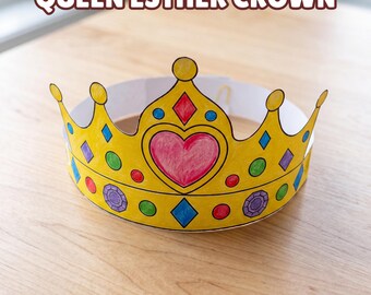 Queen Esther Paper Crown Printable, Kids Bible Craft, Sunday School Old Testament Lesson, Kids Church Activity, Christian Homeschooling, VBS