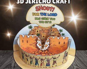 Fall of Jericho 3D Bible Craft for Kids, Joshua 6 Sunday School Lesson Printable, Walls of Jericho Bible Story Activity