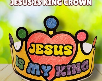Jesus is King Crown Craft, Jesus Headband Bible Activity for Kids, Jesus Coloring Page Printable, Preschool Church VBS Sunday School Lesson