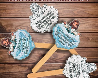 Ascension of Jesus Christ Fan Craft for Kids, Jesus Ascending Printable Paper Fan Church, Sunday School Coloring Activity, Kids Bible Study