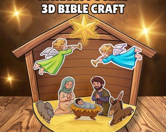 3D Christmas Nativity Scene Printable, Kids Advent Lesson, Downloadable Sunday School Craft, Jesus Is Born Kids Activity