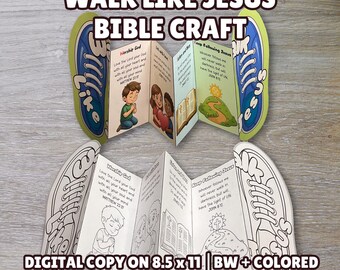 Walk Like Jesus Folding Surprise Craft, Christian Kids Bible Activity, New Testament Bible Verse Coloring & Craft, Printable VBS Activity