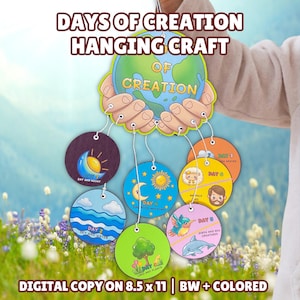 Bastelidee für ein Mobile zum Thema „7 Tage der Schöpfung“, einfache Genesis-Lektion für Kinder, Schöpfungsgeschichte zum Ausdrucken, christliche Aktivität für den Heimunterricht, Sonntagsschule