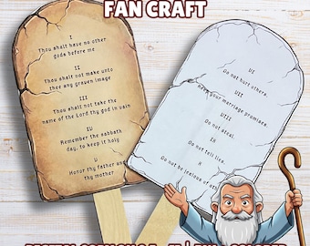 The Ten Commandments Fan Craft Exodus 20 Bible Lesson for Kids The 10 Commandments Church Activity Moses Story Printable Sunday School VBS