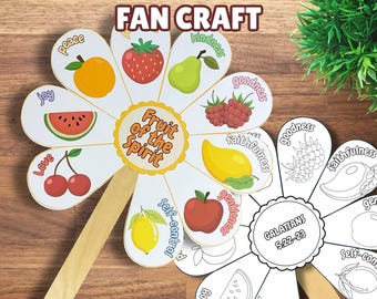 Fruit of the Spirit Bible Printable, Galatians 5 Fan Craft for Kids, VBS Sunday School Lesson, Christian Character Education Church Activity