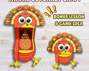 Manualidad de marioneta de pavo agradecido, actividad cristiana para niños sobre la gratitud en la escuela dominical, lección bíblica y juego de Acción de Gracias: ¡Den gracias al Señor!