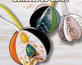 7 Days of Creation 3D Mobile Craft, Creation Story Printable for Kids, Genesis 1 Sunday School Lesson, Bible Coloring Activity, VBS, Church
