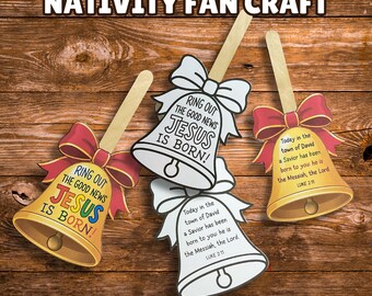 Manualidad imprimible de abanico de papel para Adviento, manualidad cristiana para colorear de Navidad, lección de Adviento para la escuela dominical, actividad descargable sobre el nacimiento de Jesús, Escuela Bíblica de Vacaciones