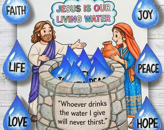 Jesus Is Living Water Bible Craft for Kids Church Activity Sunday School Bible Lesson Religious Printable Samaritan Woman Bible Story