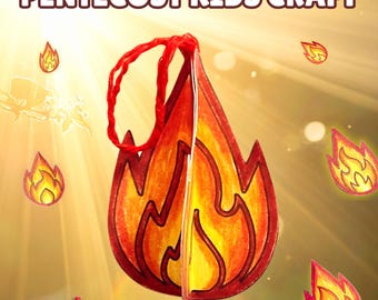 Pentecost 3D Mobile Craft, Pentecost Printable for Kids, Flame Tongues of Fire Coloring Cut Paste Activity, Holy Spirt Sunday School Lesson