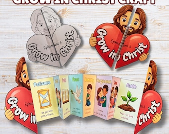 Growing in Christ Folding Surprise Craft, Ephesians 4 New Testament Coloring Activity for Kids, Sunday School VBS Children's Ministry Supply