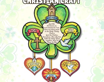 St Patrick's Day Bible Craft, Kids Christian St. Patricks Printable, Sunday School Activity, Religious Holy Trinity Shamrock Coloring Craft