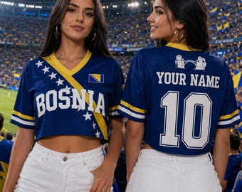 Custom Bosnia Soccer Crop Top Jersey, Personalized Name Number Shirt, Bosnia Football Fan Gift for Women